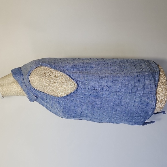 Talbots Women's Blue Chambray 100% Linen Button Down Tie Front Top Size SP - Picture 9 of 14